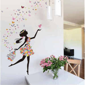 Birdcage Girl Children Room Home Decal Flower Wall Sticker